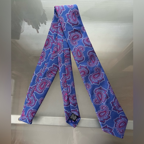 🆕👔NEW Blue & Magenta PAISLEY 100% Italian Silk Tie | TED BAKER LONDON - Picture 9 of 15